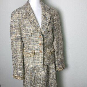 Tweed 2 pc Suite Skirt and Blazer Jacket by Possibility in Tan & Blue